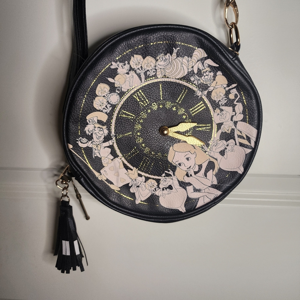 Loungefly Disney Alice In Wonderland Black and Gold Women's Round Clock Bag